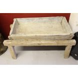 Agricultural/Rural bygones: 19th cent. Pig salting trough, lead lined on a 'H' treen frame. 21" x