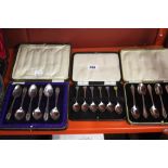 Hallmarked silver: Set of six enamel top spoons, Birmingham 1897, 40 grams,  boxed, set of six