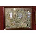 Maps: John Speed 17th cent. hand coloured map of Yorkshire. Framed and glazed.