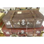 Mid 20th cent. Leather suitcase with shipping labels x 2. 27" x 9" x 16" and 36" x 20" x 10".