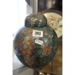 20th cent. Ceramics: Ginger jar, green ground with brown and gilt organic decoration.