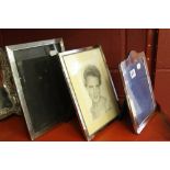 Hallmarked silver: Picture frames 8" x 10½", a dome top 6½" x 9", plus a white metal picture frame