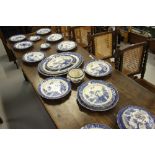 20th cent. Ceramics: Booths Real Old Willow meat ovals x 3, 11 soup bowls, 2 dinner plates, 1