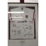 Sporting: England rugby shirt, South Africa V England 2000, signed by the England team. Framed and