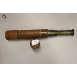 Scientific equipment: 20th cent. Negretti & Zambra brass & leather bound 3 drawer telescope.