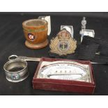 *OCEAN LINER: Mixed lot including MV Dunera white metal letter opener and oak pot, Titanic