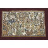 20th cent. Balinese watercolour on cotton/linen of a native scene. 32ins. x 18ins.