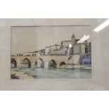 George Graham watercolour on paper of a Mediterranean aqueduct/bridge, signed bottom right. Framed