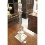 Early 20th cent. lighting: Chromium plated Corinthian column lamp with square step pedestal base (