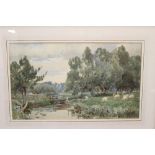 William Herbert Allen watercolour on paper of sheep in a meadow, signed lower right. Framed and