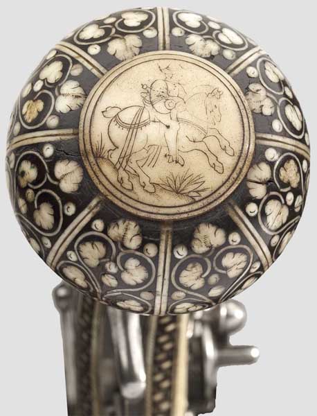 A bone-inlaid wheellock puffer, Nuremberg, circa 1570/80   Two-stage barrel, octagonal then round - Image 7 of 9