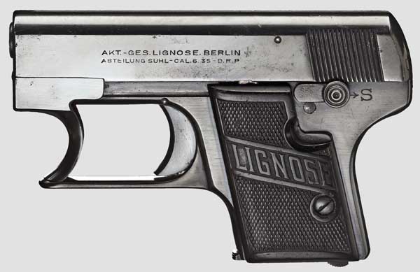 Lignose Einhand-Pistole, Mod. 2 A   Kal. 6,35 mm, Nr. 36130. Nummerngleich. Blanker Lauf.