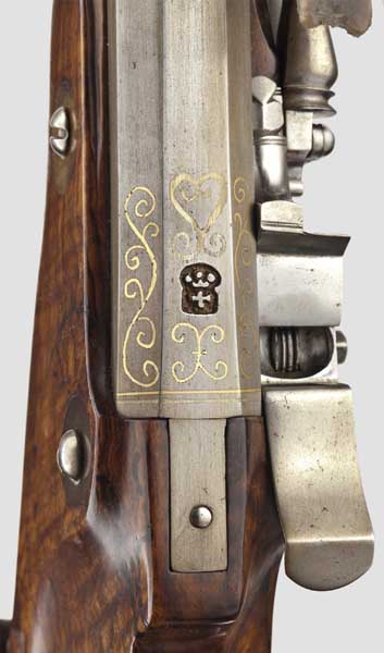 A German wheellock rifle with key, circa 1680   Slightly swamped, octagonal barrel with eight-groove - Image 3 of 3