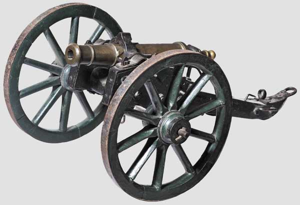 A model cannon, 19th century   Three-grooved bronze barrel in 20.5 mm calibre with cannon muzzle,