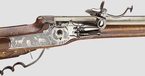 A German wheellock rifle with key, circa 1680   Slightly swamped, octagonal barrel with eight-groove - Image 2 of 3
