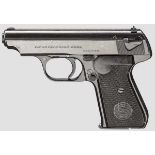 Sauer & Sohn Mod. 38, mit Tasche   Kal. 7,65 mm, Nr. 307839. Nummerngleich. Blanker Lauf.