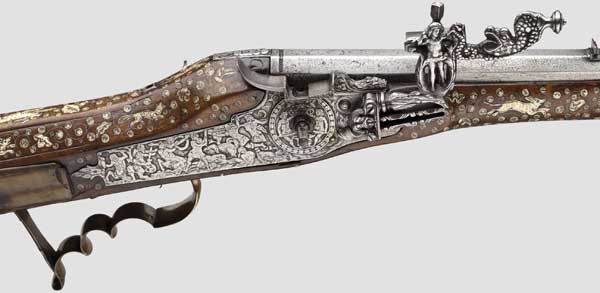 A German wheellock rifle, circa 1680, with bone inlays from historicism period   Octagonal barrel, - Image 3 of 4