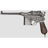 Mauser C 96, graviert   Kal. 7,63 mm, Nr. 263067. Nummerngleich bis auf Magazinkastendeckel. Blanker