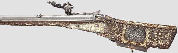 A German wheellock rifle, circa 1680, with bone inlays from historicism period   Octagonal barrel, - Image 2 of 4