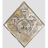 Tschako-Emblem für Flügeltruppen der Infanterie M 1806   Messing versilbert, reliefierter