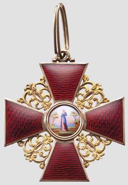 Orden der Heiligen Anna - Kreuz 1. Klasse von 1870   Feinste, in mehrfarbigem Gold gearbeitete