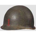 A steel helmet M 1, US Army "Big Red 1"   80 % rough olive drab green paint, "Big Red 1" unit