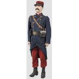 Uniform eines Soldaten des 16. Infanterieregiments   Kepi M 1884 aus rotem und dunkelblauem