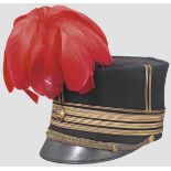 A parade cap for generals of the WWII Danish army   Black doe skin top, gold bullion trim, red