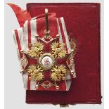 Orden vom Heiligen Stanislaus - Kreuz 2. Klasse von Albert Keibel im Etui   In mehrfarbigem Gold