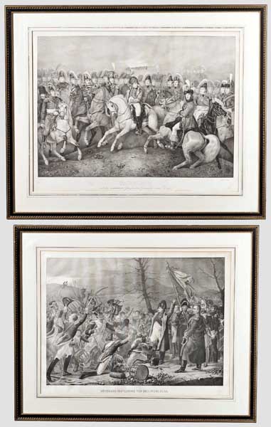 Zwei großformatige Lithografien - Napoleon mit den berühmtesten französischen Generalen seiner