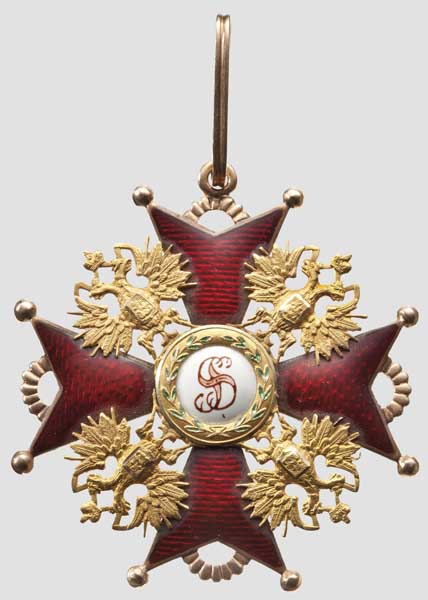 Orden vom Heiligen Stanislaus - Kreuz 1. Klasse von Albert Keibel   Große, in mehrfarbigem Gold