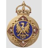 Herrscherhaus Hohenzollern in Preußen - Geschenkbrosche in Gold mit Perlen und Rubinen   Brosche aus