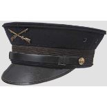 A visor cap for enlisted men of the US Army, infantry   Black wool top with black and gold woven