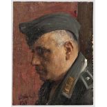 Luigi Brignoli (1881 - 1952) - Portrait eines Feldwebels der Fliegertruppe l auf Sperrholz, links