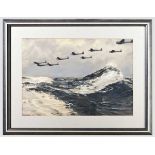 Claus Bergen (1885 - 1964) - Ju 88 in Formation Wasserfarbe auf Aquarellkarton. Links unten Reste