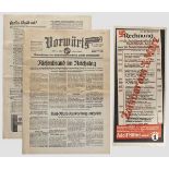 Die letzte Ausgabe des sozialdemokratischen "Vorwärts" vom 28.2.1933 Riesenbrand im Reichstag und "
