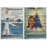 Zwei Plakate zur Kriegsmarine Jeweils mehrfarbiger Druck. "Die Kriegsmarine ruft!" (84 x 60 cm)