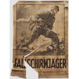 Anwerbe-Plakat für "Fallschirmjäger" Plakat mit, angreifendem Fallschirmjäger. Meldung beim