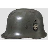 A lightweight steel helmet M 34, police, DD 80 % smooth field-grey paint, 80 % police eagle decal,