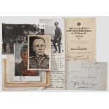 GFM Rommel - Portraitpostkarten, signierte Urkunde, Briefumschläge etc. Zwei Hoffmann-, eine
