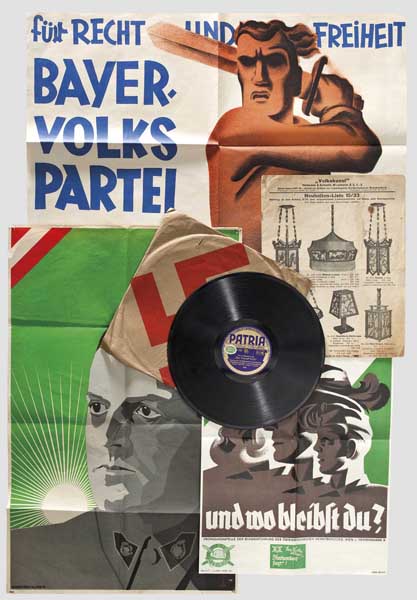 Drei Wahlplakate Wahlplakat der 1930er Jahre "Bayer. Volkspartei", Maße 84 x 60 cm. Zwei Plakate