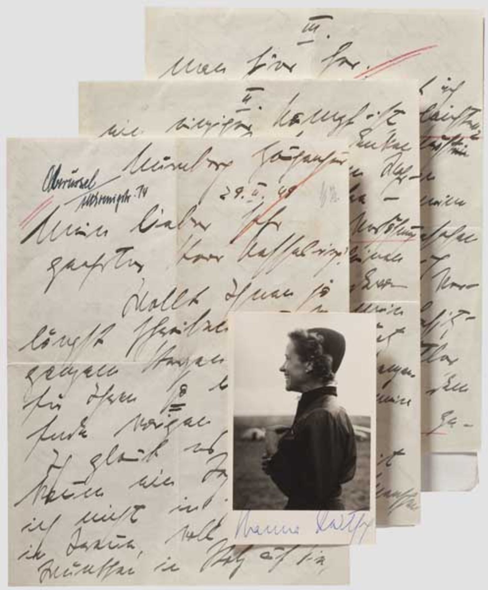 Hanna Reitsch - sechsseitiger Brief an Albert Kesselring vom 29.2.1948 Drei Bögen Briefpapier,