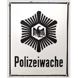 Emailleschild "Polizeiwache", um 1920 Konvexes, weiß emailliertes Eisenschild mit schwarzer