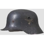 An aluminium parade helmet, Luftwaffe, DD 85 % smooth blue-grey paint, 95 % decals, leather M 31