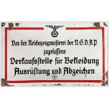 Emailleschild einer Verkaufsstelle der Reichszeugmeisterei Gewölbtes Eisenschild mit dreifarbiger