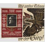 Gruppe Plakate und Urkunden Mehrfarbiges Plakat zum 50. Geburtstag Adolf Hitlers, Entwurf von