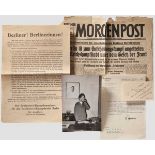 Joseph Goebbels - frühe Visitenkarte, Brief 1932, Foto, Plakat und "Berliner Morgenpost" vom 22.4.