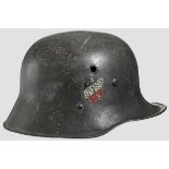 A steel helmet M 16, Austrian, reissued army, DD 75 % rough field-grey over apple-green paint,
