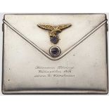 Hermann Göring - Friedrich Christiansen - silbernes Geschenk-Zigarettenetui Silber, blauer Saphir-