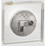 Olympiade 1972 in München - Teilnehmer-Medaille Medaille Edelstahl, in versiegelter Plexiglas-